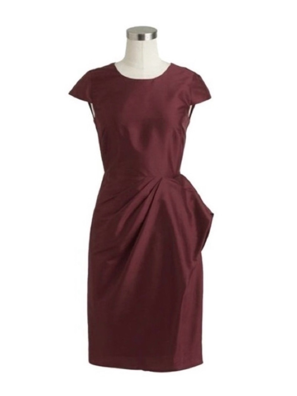 J. CREW Dupioni Silk Carson Burgundy Cap Sleeve Draped Sheath Evening Dress 0